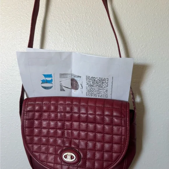 Celine vintage Red Quilted Leather Bag with COA